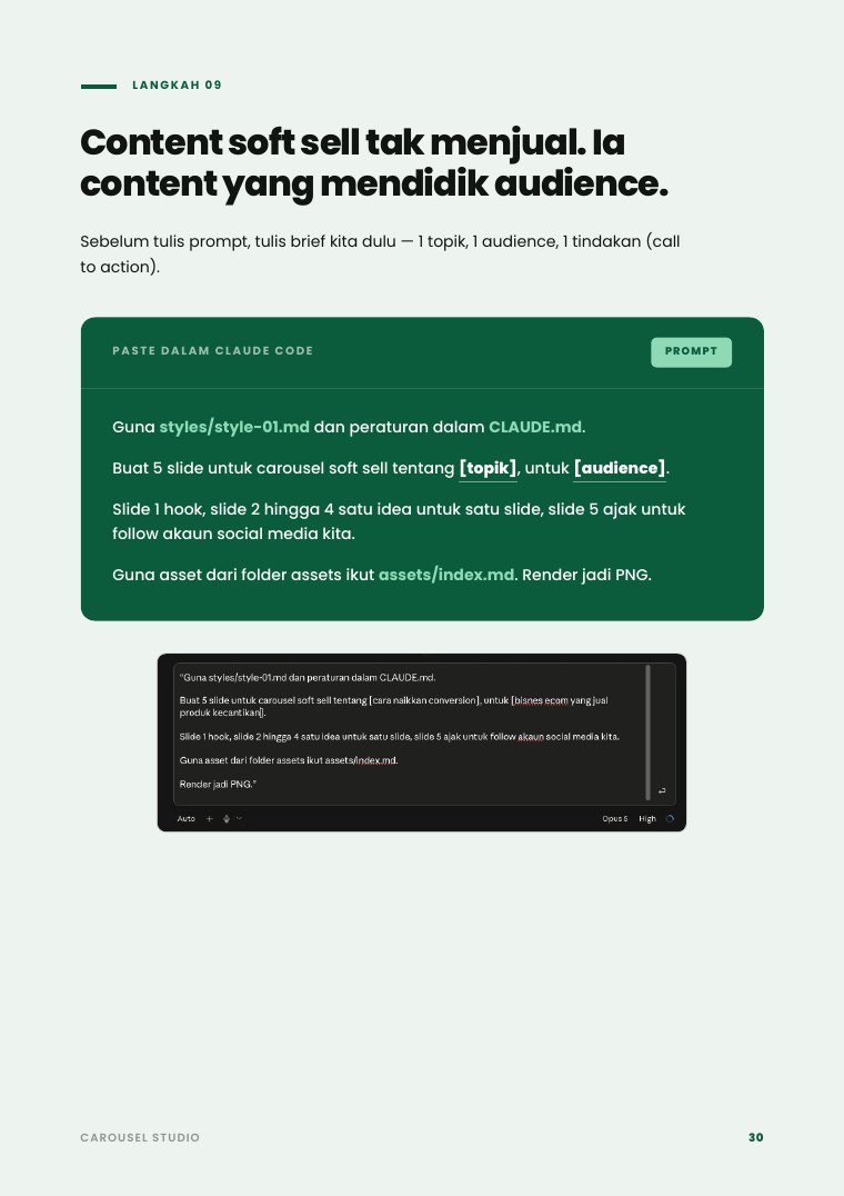 Muka surat 30 — Langkah 09 prompt 5 slide soft sell